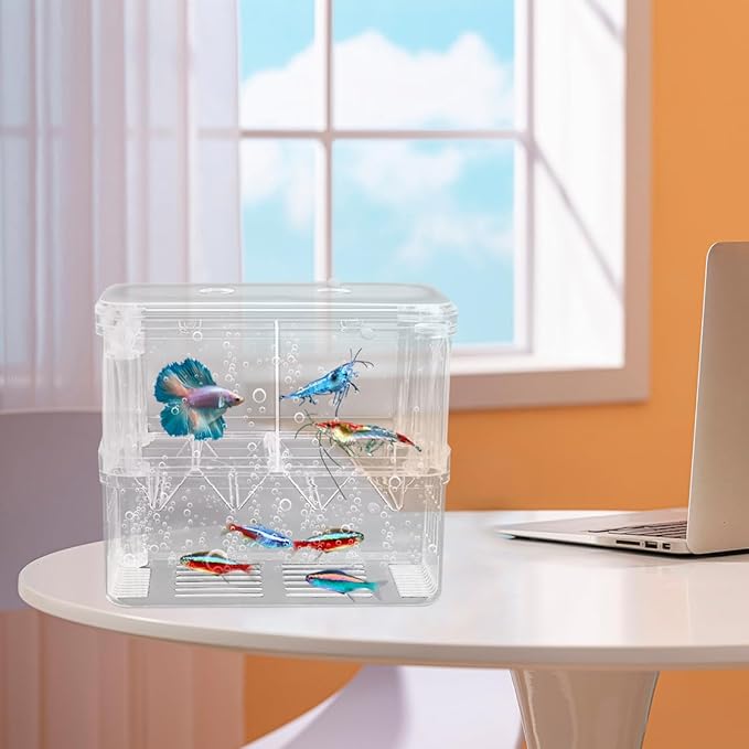 Double Room Breeding Box for Fish Tank, Fish Tank Aquarium Betta Guppy, PC Transparent Large Aquarium Kit More Convenient for You to Watch Ornamental Fish and Shrimps(Large)
