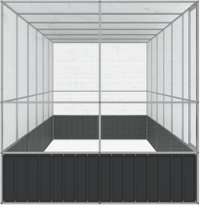Large Metal Heavy Duty Walk-in Aviary Cage with Extension, Ample Activity Space Bird Cage with Lockable Door Also for Chickens and Rabbits, Silver 246.1"x81.5"x83.5" Steel,-413