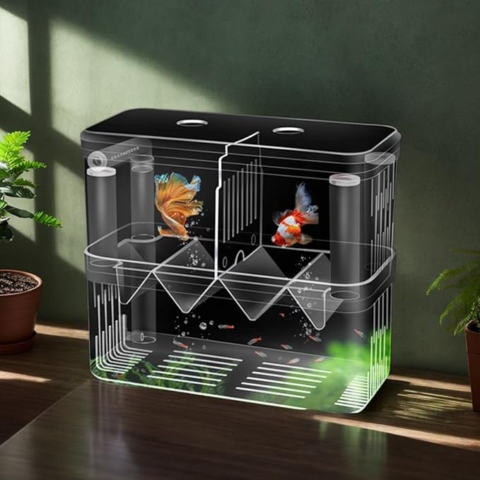 Double Room Breeder Box for Fish Tank, Fish Tank Breeding Box with 1 Toilet and 1 Mesh Bag, PC Transparent Aquarium More Convenient for You to Watch Ornamental Fish and Shrimps(Small)