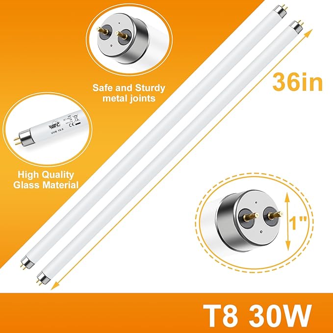 LUCKY HERP T8 30W UVB 10.0 Reptile Light, UVA UVB Reptile Light Bulb 2 Pack, Fluorescent Lamp for Reptiles Amphibians Lizards Chameleons