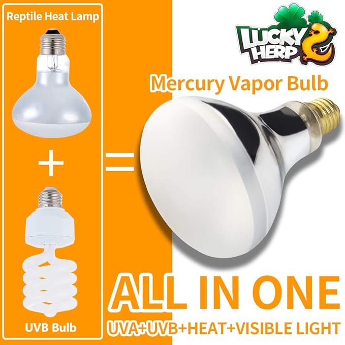 LUCKY HERP 125 Watt UVA+UVB Vapor Heat Lamp Bulb, High Intensity Self-Ballasted Heat Basking Lamp/Bulb/Light for Reptile and Amphibian, Sun Lamp for Bearded Dragon Lizard Turtle