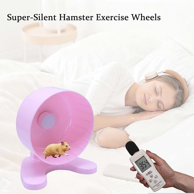 6.5" Super Silent Hamster Wheel with Stand & Water Bottle – Ultra Quiet Exercise Running Wheel for Gerbils, Syrian & Dwarf Hamsters, Chinchillas, Small Pets – Noiseless Spinning Design, Pink