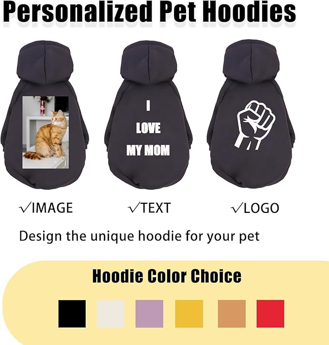 Custom Dog Hoodie, Personalized Sweatshirt with Photo Text Name Logo, Customized Hooded Sweater for Small Medium Large Dogs & Cats (Black, M)