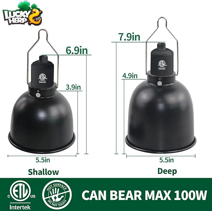 LUCKY HERP Aluminum 5.5inch Shallow Dome Reptile Light Fixture, Reptile Heat Lamp Fixture for UVB Bulb Basking Heat Bulb