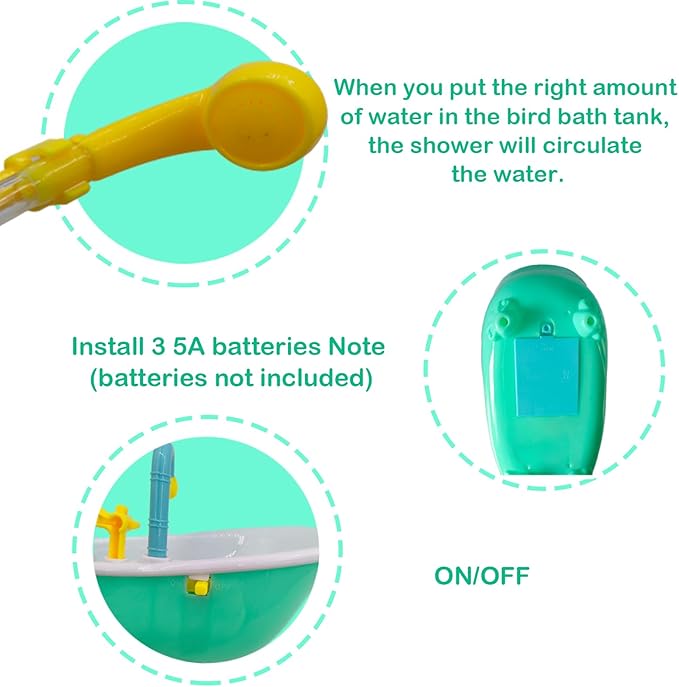 Parrot Automatic Bathtub with Shower, Cute Durable Bird Bath Shower Tub Birds Bath Fountain for Small Medium Parrots Cockatiel Parakeets Conures Lovebirds(Green 10.2 x 4.0 x 11.02Inch)
