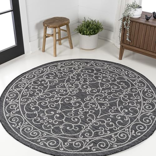 Vintage Filigree Indoor Outdoor Round Area Rug 4 Ft Black
