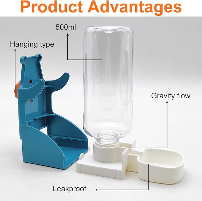 VCEPJH No Mess Bird Feeder with Water Dispenser, Automatic Parrot Feeder Drinker Parakeet Seed Dispenser Food Container with Cage Perch for Lovebirds Conures Budgies Canary Finch (4Pcs)