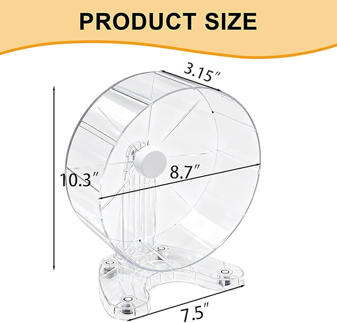 8.7" Super Silent Hamster Wheel for Hamster Exercise Wheel for Gerbil, Syrian & Dwarf, Chinchilla and More Small Anima Running Wheels with Stable Stand, Clear