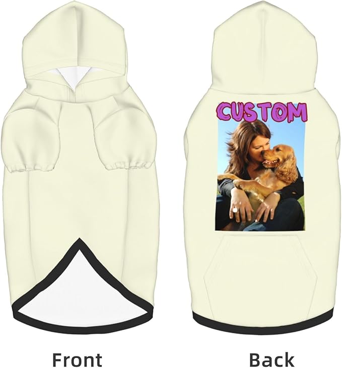 Custom Dog Hoodie Add Your Design Soft & Warm Personalized Photo Text Logo Name Dog Clothes for Puppy Sweatshirt Hooded for Small Medium Large Dogs Girl/Boy Cats LightYellow