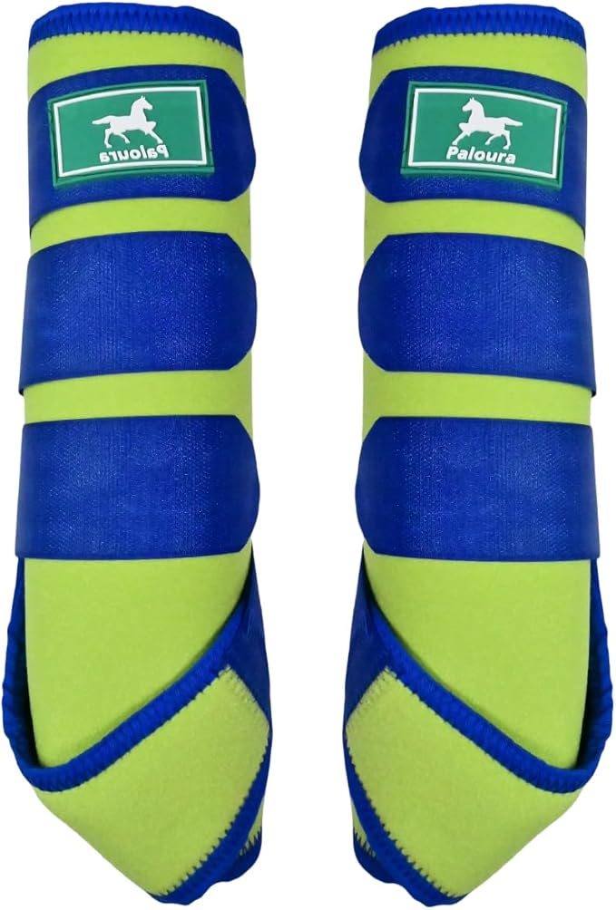 Equine Sport Horse Boots Set of 4 – Neoprene Leg Protection with Durable Hook & Loop Straps, Breathable & Comfortable Fit for Training, Riding, and Performance（Grenn, Medium）