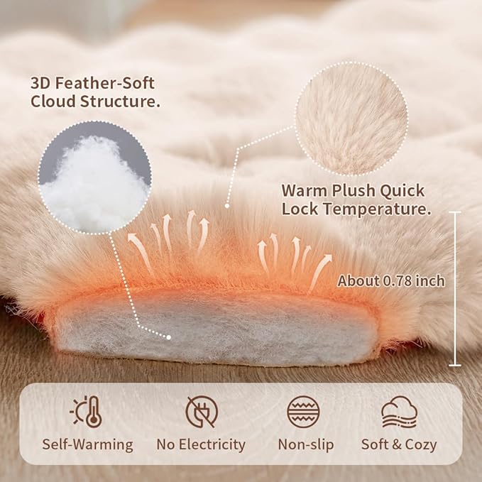 Self-Warming Cat Bed, Plush Faux Fur Pet Bed Mat with Anti-Slip Bottom, Ultra Soft Heated Bed for Cats & Medium Dogs, Cozy Fluffy Pad for Couch & Crate, Machine Washable, 27x20 Inch White