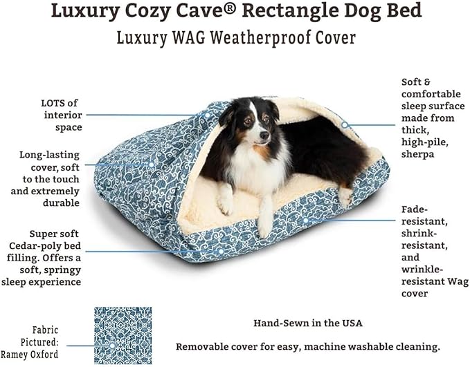 Snoozer Pet Products Luxury Rectangle Cozy Cave, Wag Collection, Medium, Starpatch Red Diamond
