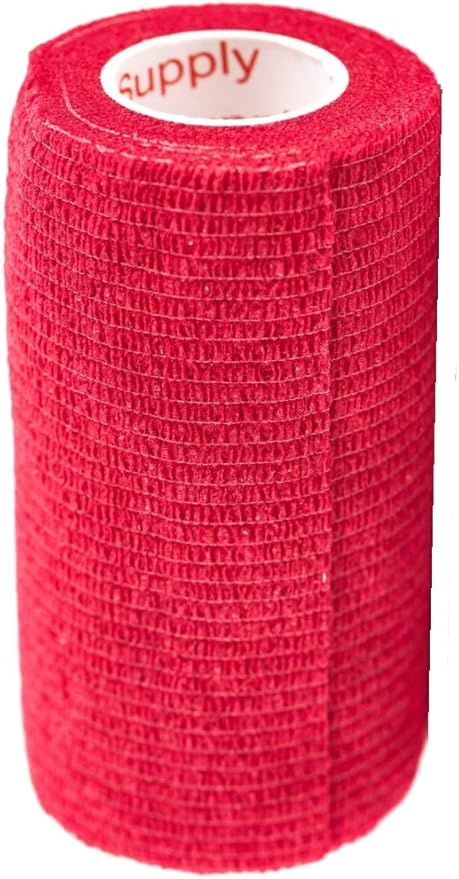 3 Inch Vet Wrap Tape Bulk (Red) (Pack of 24) Self Adhesive Adherent Adhering Flex Bandage Grip Roll for Dog Cat Pet Horse