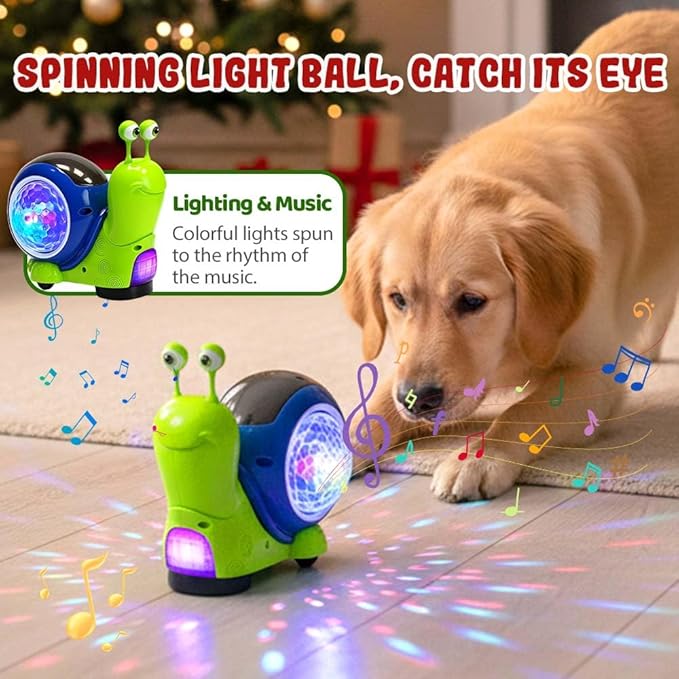 Luminous Electric Snail Toy,Glowing and Music Playing Crawling Snail Toys,Christmas Interactive Gifts for Dogs Cats (Green/1pcs)