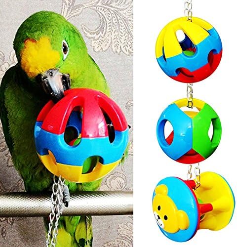 Hypeety Parrot Colorful Ball Toys with Bell Cage Hanging Chewing String for Parakeet Conure Cockatiel Small Medium Birds (A+B+C)