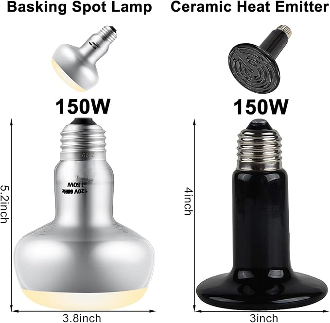 DXOPHIEX Dual Reptile Light Fixture,Reptile Heat Lamp Fixture with 150W Intense Basking Bulb&Ceramic Heat Emitter,Double Dome Heat Lamp for Lizard,Gecko,Bearded Dragon,Tortoise,Snake,Chameleon