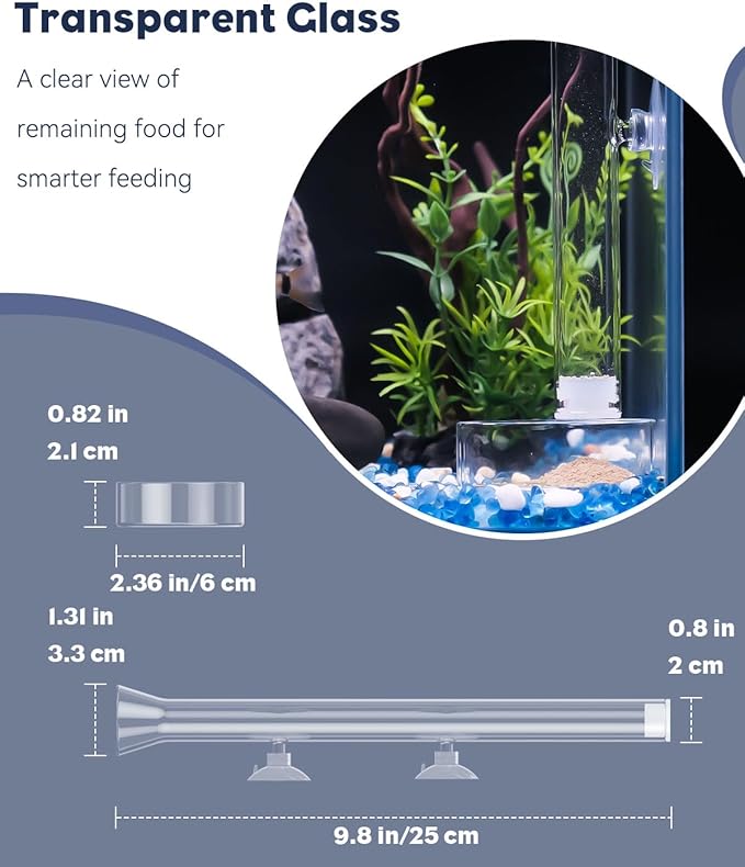 Pawfly Aquarium Feeding Dish Set – Clear Glass Shrimp Feeder Tube with Dish & 2 Suction Cups, Feeding Supplies for Betta and Tropical Fish Tanks