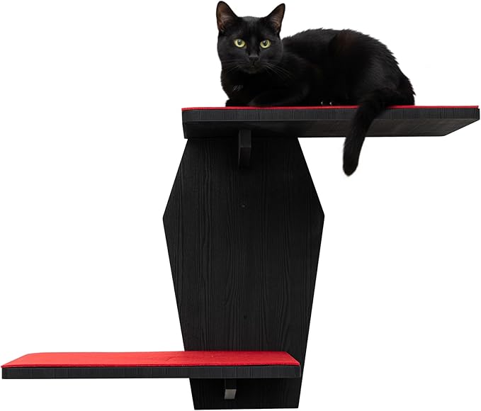 Sintuff Gothic Wall Cat Shelves Wall-Mounted 2 Platform Wall Climbing Steps Furniture Goth Floating Coffin Cat Bed Tree Space-Saving Perch Ladder for Playing Nap Indoor Gothic Christmas