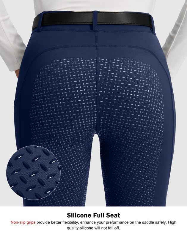 SANTINY Women's Horse Riding Pants Zipper Pockets Silicone Full-Seat Breeches Equestrian Schooling Tights for Women