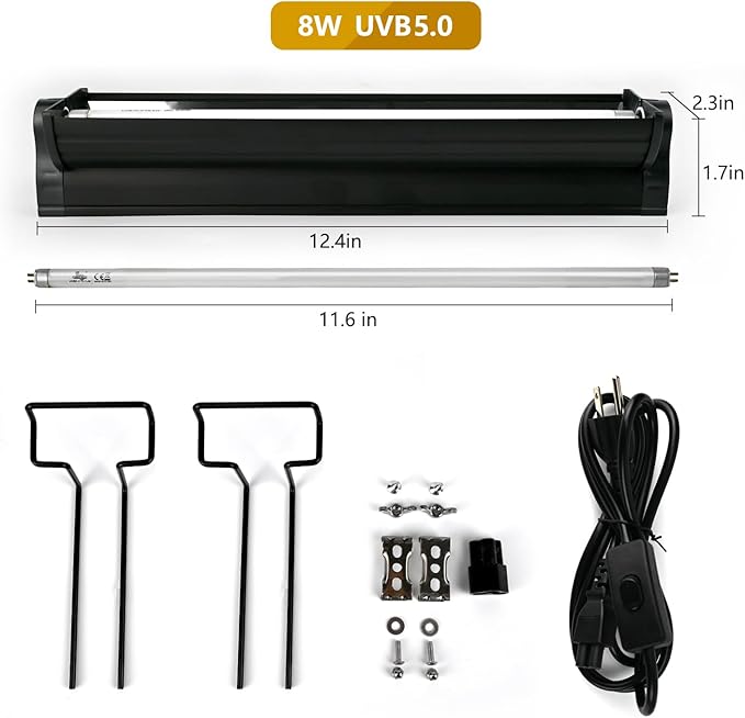 T5 UVB Lighting Combo Kit for Reptiles,8W Light Fixture with Desert 5.0 T5 UVB Light Bulbs Terrarium Hood Heat Lamp for Breaded Dragon,Turtle,Frog,Lizard,Tortoise,Gecko,Snake
