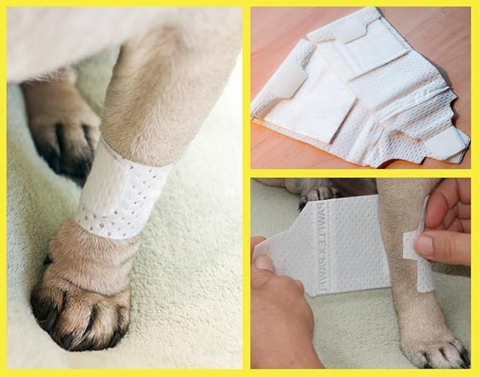 Basic Leg Bandages for Dogs, Cats, Pets -First- aid Non Adhesive Fur Friendly, Soft Stretch Wound Care, hot Spots, Fungus, Adjustable Fastening Strap Value Pack (LG/XL 20-Pack)