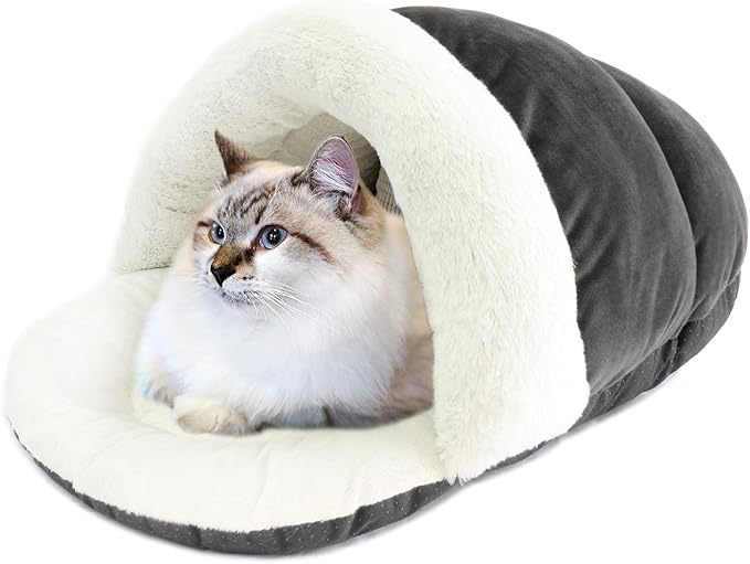 ASPCA Cat Cave Bed, Cozy Slipper for Indoor Pets, for Adults and Kittens, Gray Solid, 23' x 17" x 6"