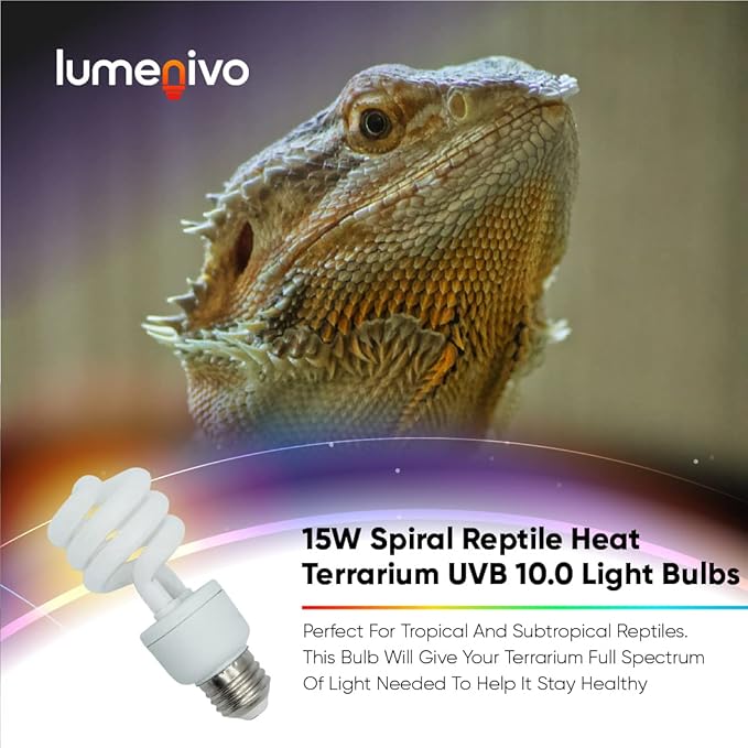 lumenivo UVB Reptile Light 15W 10.0 Desert Terrarium UVB Bulb for Bearded Dragon, Dwarf Monitors, Veiled Chameleons - Simulates UVB from The Sun to Help in Calcium Absorption - 120V - 5 Pack