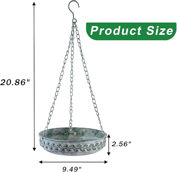 Hanging Bird Bath Hanging Bird Feeder - Metal BirdBath Bowl Birdfeeder Tray for Garden Backyard Patio and Deck-Retro Green