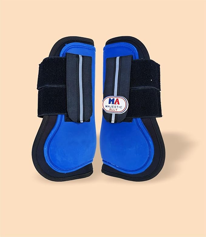 Majestic Ally Horse Leg Protection Fetlock and Tendon Boots Set, PU Shell, Neoprene Lining, Hook and Loop Closures, Multiple Colors and Sizes
