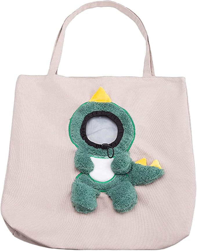Pet Canvas Shoulder Carrying Bag, Cute Dinosaur Shaped Cat Carrier, S Size Portable Kitten & Puppy Tote, Cozy Carriers for Small Dogs, Cats, and Pets, Handbag for Outdoor, Shopping, and Camping