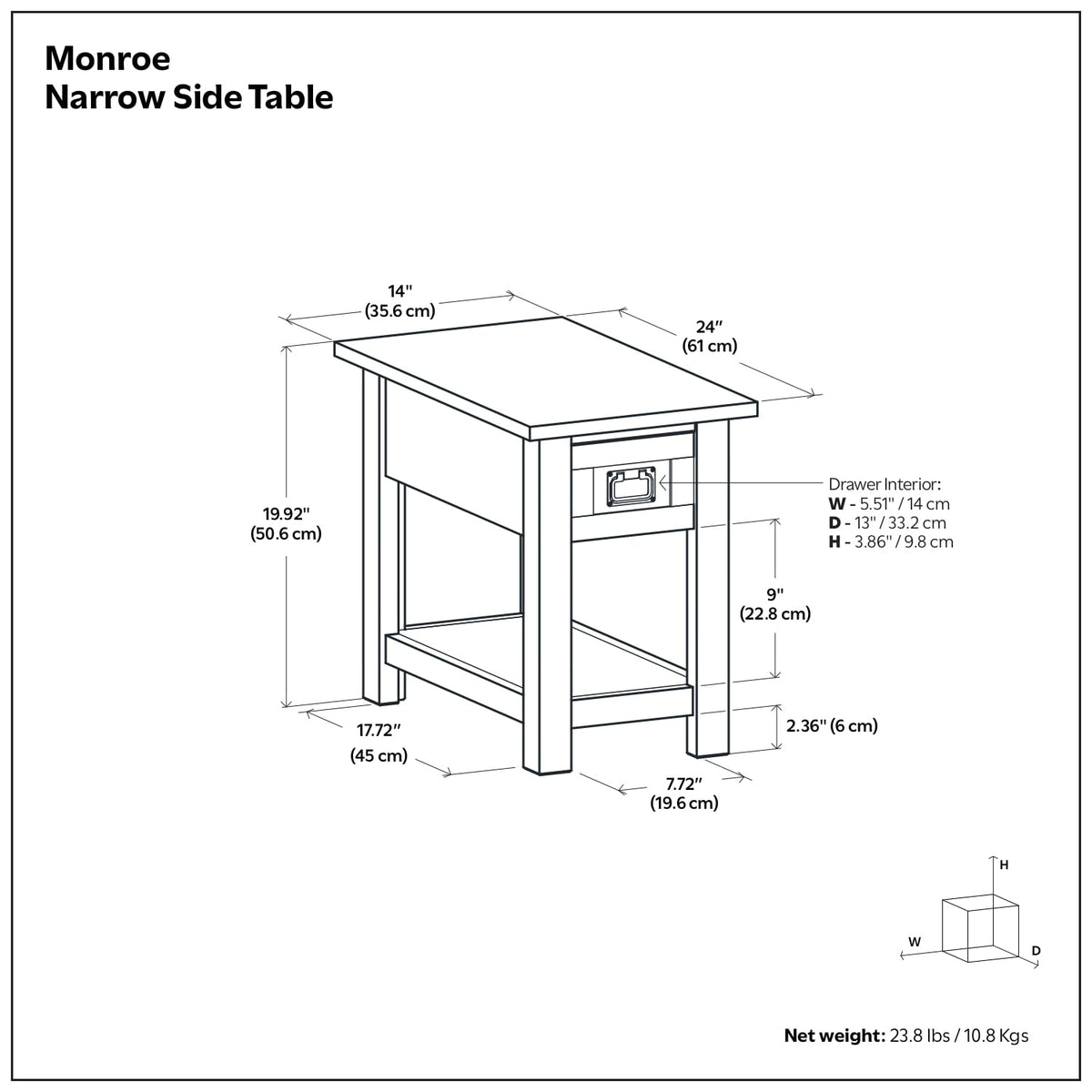 Monroe 14" Wide Solid Wood Rectangular End Table in Brown