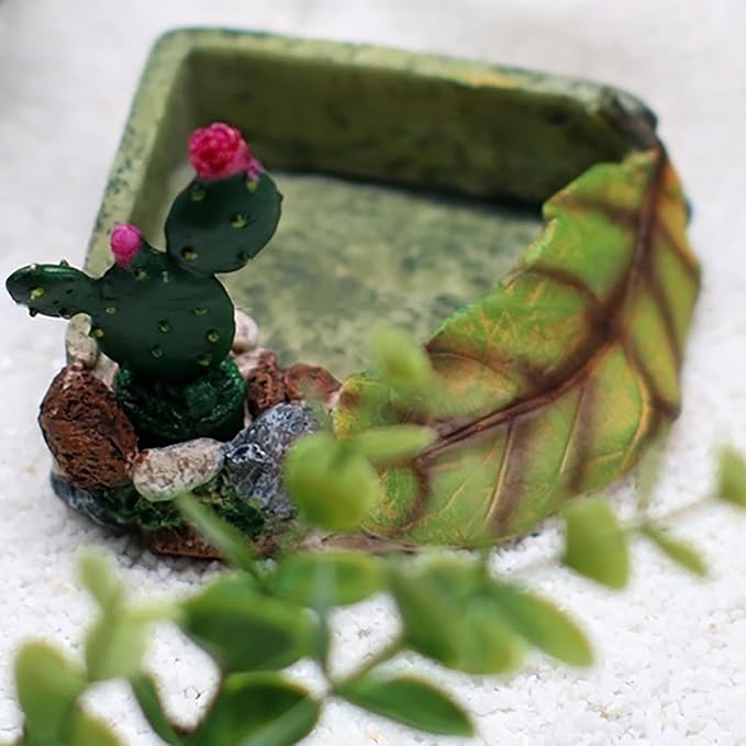 Hermit Crab Food Dish, Resin Hermit Crab Food & Water Bowl, Hermit Crab Accessories, Cactus Design Reptile Feeding Bowl, Hermit Crab Water Bowl for Dry and Fresh Foods (Green)