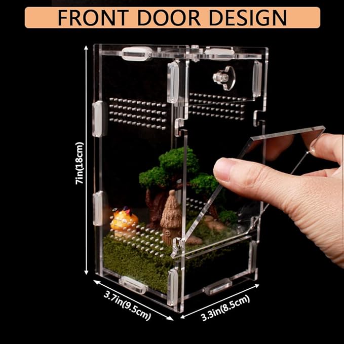 Acrylic Jumping Spider Enclosure, Small Reptile Terrarium Habitat for Tarantula Snail Insect Small Reptile (3.3x3.7x7inch)