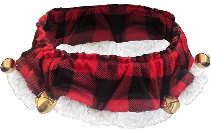 Huxley & Kent Ruff Pet Scrunchy | Buffalo Check (Large) | Festive Christmas/Holiday Neckwear for Dogs/Cats | Fun Stretchable Costume Accessory | Soft Collar with Bells