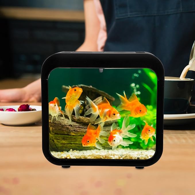 Mini Fish Tank with Light Transparent Fish Breeding Box for Betta Small Aquarium for Home Decor and Desktop Use Color Changing