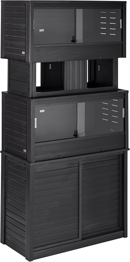 New Age Pet ECOFLEX Two Medium Reptile Enclosures with Matching Stacker and Cabinet Stand Set in Black