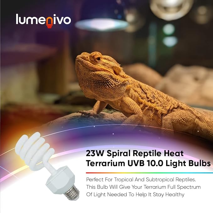 lumenivo UVB Reptile Light 23W 10.0 Desert Terrarium UVB Bulb for Bearded Dragon, Dwarf Monitors, Veiled Chameleons - Simulates UVB from The Sun to Help in Calcium Absorption - 120V - 1 Pack