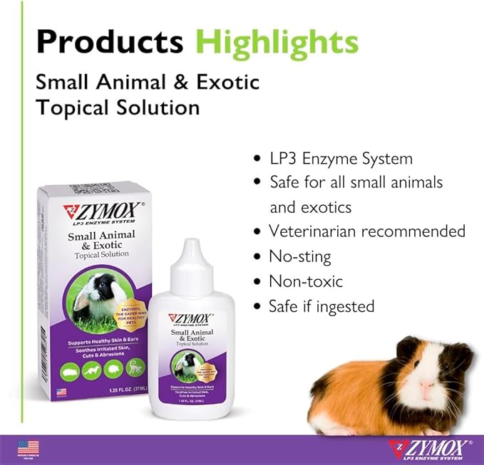 Zymox Small Animal & Exotic Topical Solution, 1.25 oz. – Supports Healthy Skin & Ears for Dog, Cat, Rabbit, Guinea Pig, Ferret, Hamster, Chinchilla, Monkey
