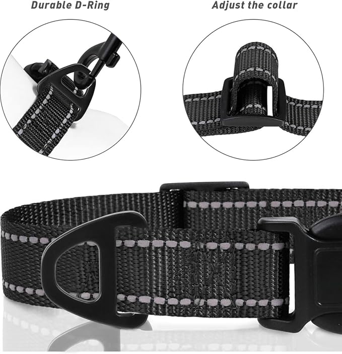 TagME Small Dog Collar, Adjustable Reflective Nylon Pet Collar with Quick Release Buckle for Extra Small Dogs, Black, 5/8" Width