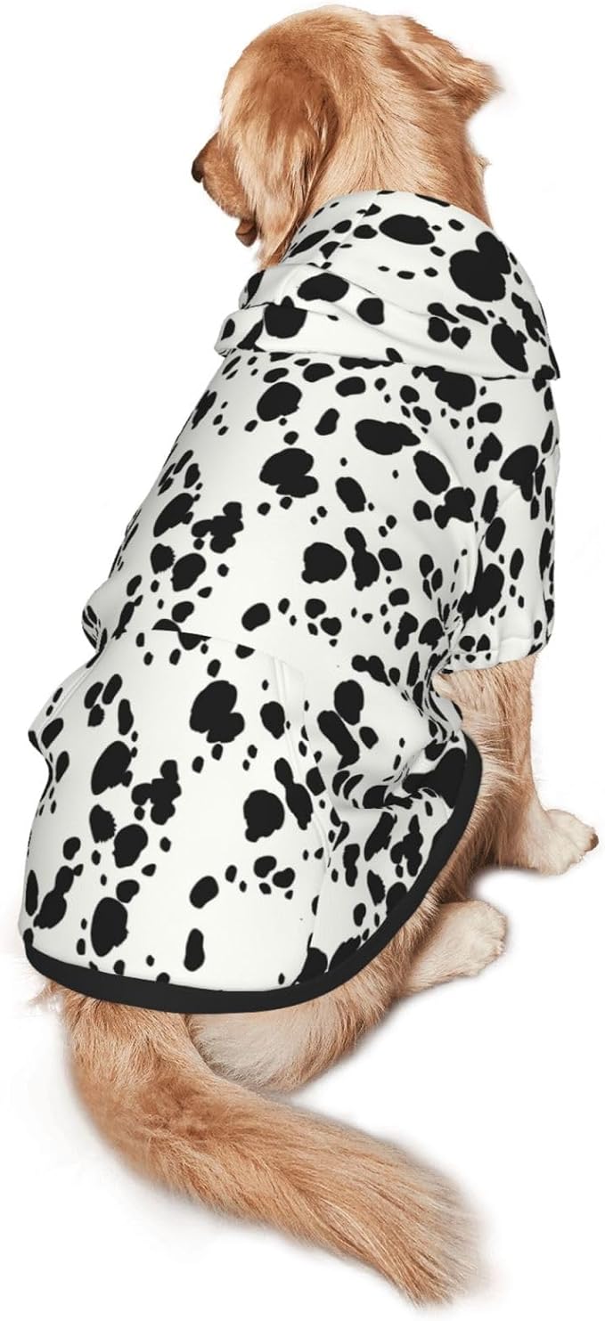 Halloween Dalmatian Dog Costume, Cute Animal Dalmatians Print Winter Clothes Sweaters for Halloween Cosplay Autumn Pets' Wear Dog Winter Hoodies with Pocket for Medium Large Dogs XL