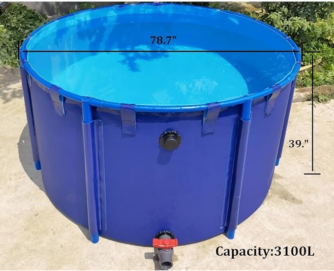 Canvas Fish Pond for Koi Large Collapsible Canvas/Plastic Above-Ground Ponds for Koi Culture Agricultural Irrigation Above Ground Pond with Durable Brackets 78X39 in(3100 L)