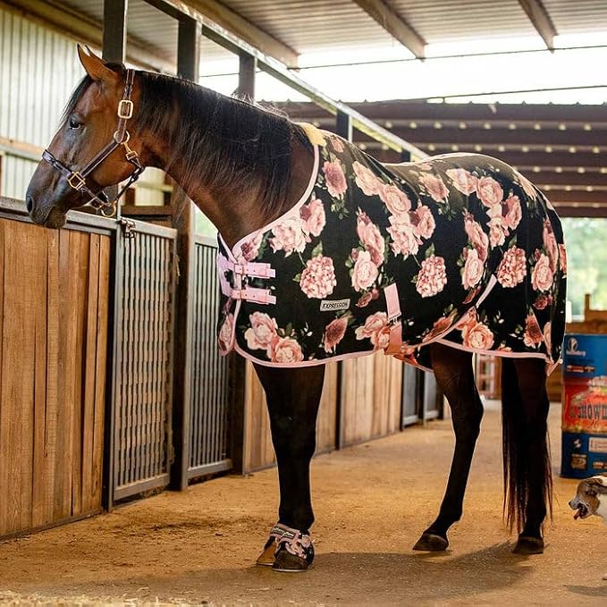Jeffers Expression Fleece Cooler for Horses, Standard Neck, Rose Garden 87"- Equine Towel Blanket, Moisture Absorbent, Light Weight, Best for Drying, Exercise, Bathing, Adjustable Belly Bands