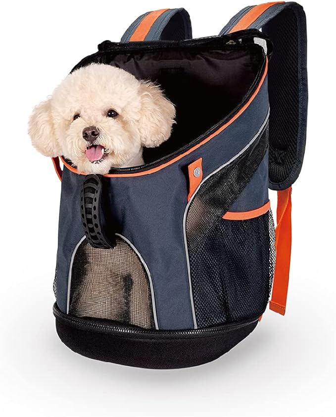 ibiyaya - Airline Approved Pet Carrier for Small to Medium Dogs and Cats - Dog Backpack Carrier, Breathable Mesh Material with Magnetic Buttons, Side Pockets, and Auto-Lock Zipper - Navy Blue