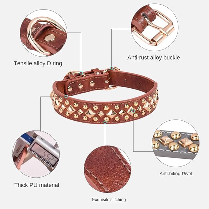 Spiked Dog Collar Soft Pu Leather Mushrooms Rivet Spike Studded Puppy Adjustable Pet Collars for Small Breeds (XS, Green3)