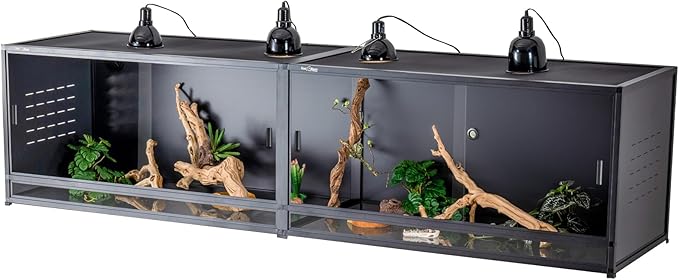 Reptile Tank 4-Pack Connectable Kit, 48"x24"x46" and 48"x24"x24" PVC Enclosures, Extra Large & Tall Stackable Terrariums for Bearded Dragon & Ball Python with Front Glass Doors & Locks