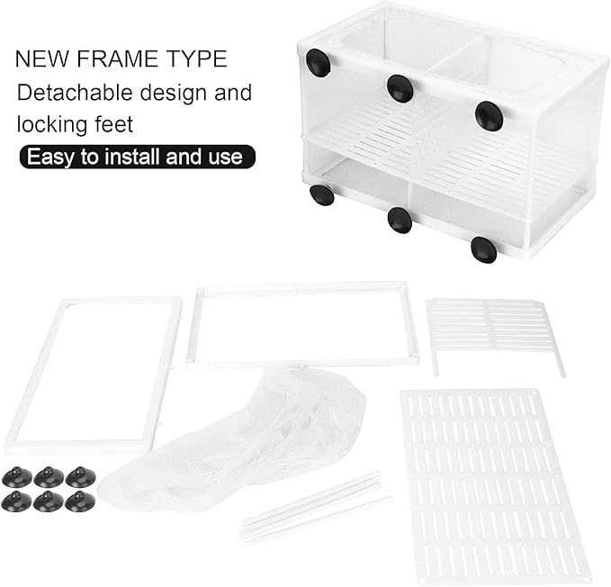 Fish Breeder Box, Fish Isolation Boxes with Suction Cups Hatching Incubator Isolation Box for Small Fishes Hatchery(L with Partition)