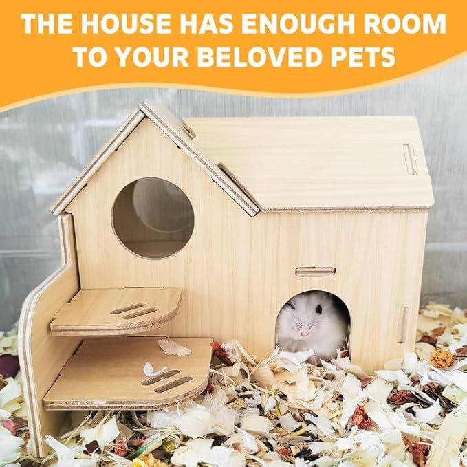 Hamster House - Double-Decker Hut With Slide, Guinea Pig Castle, Small Animal Habitat Decor, Cage Accessories