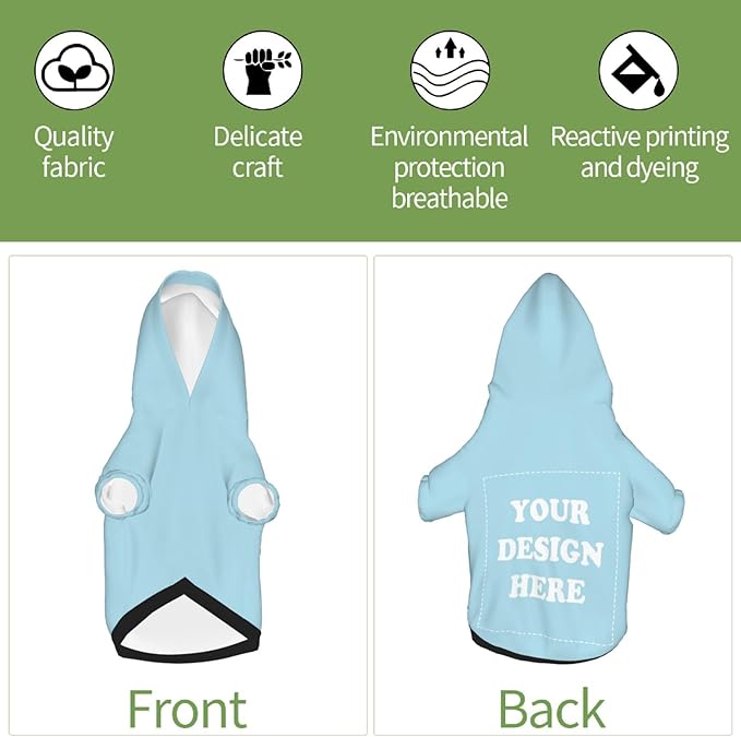 Personalized Dog Hoodie, Custom Dog Costumes for Small Dogs, Holiday Happy Dog Clothes Football Pet Shirt Sweater with Name Number for Girl/Boy Cats/Kitten, LightBlue, XS