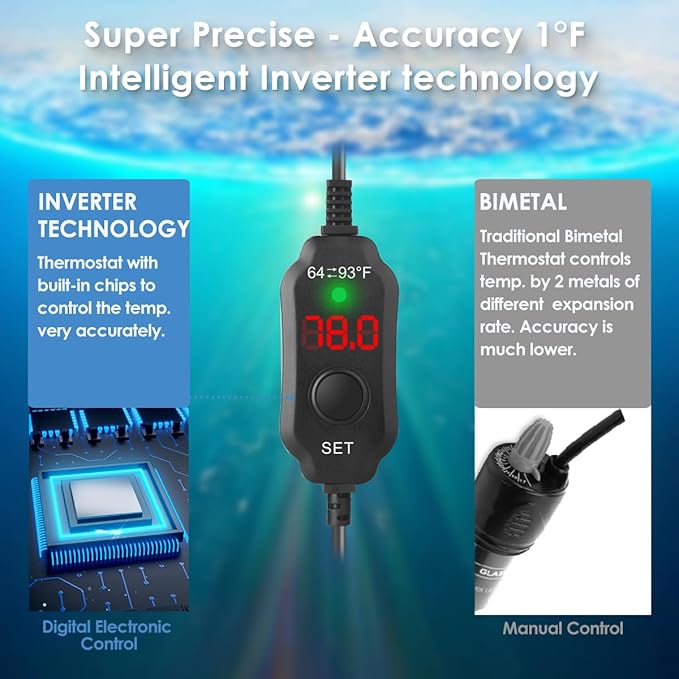 Super Compact 300W Fish Tank Heater, Submersible Aquarium Heater with LED Digital Display Thermostat, Adjustable Fish Heater for 40-60 Gallon Tanks