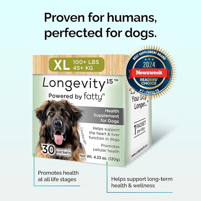 Yummy Combs Longevity15 – C15:0 – Fatty Acid Health Supplement for Dogs – Healthy Pet Supplies – for Extra Large Dogs, 1 Pack